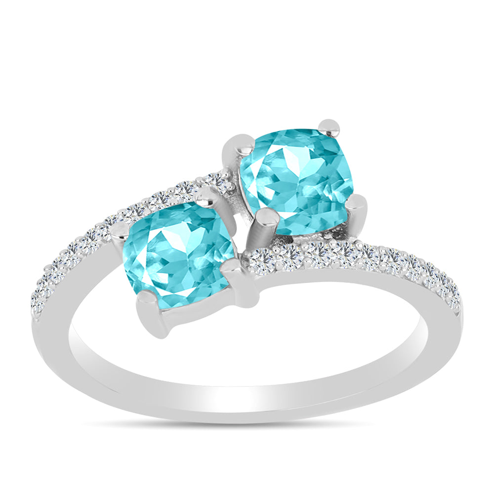 Stříbro 925/1000 - Prsten s Paraiba Křemenem a Bílým Topazem - Karátové číslo: 1.22. přibližná hmotnost: 2.49 gramů