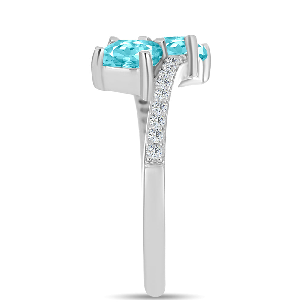 Stříbro 925/1000 - Prsten s Paraiba Křemenem a Bílým Topazem - Karátové číslo: 1.22. přibližná hmotnost: 2.49 gramů 4 