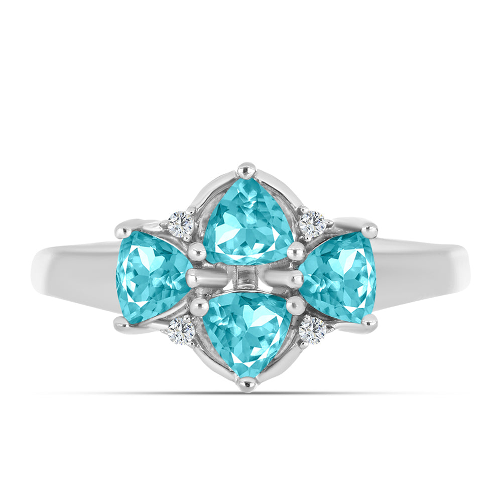 Stříbro 925/1000 - Prsten s Paraiba Křemenem a Bílým Topazem - Karátové číslo: 0.93. přibližná hmotnost: 3.16 gramů