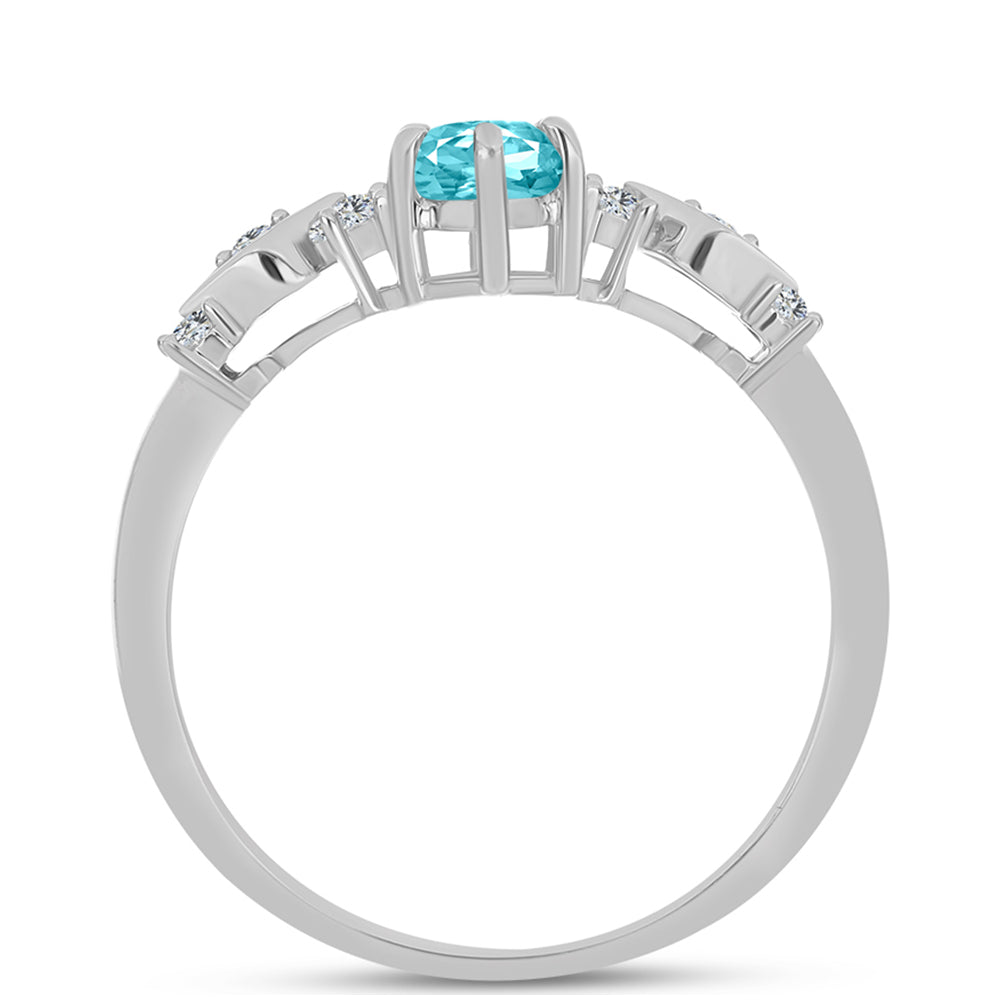 Stříbro 925/1000 - Prsten s Paraiba Křemenem a Bílým Topazem - Karátové číslo: 1.07. přibližná hmotnost: 2.31 gramů