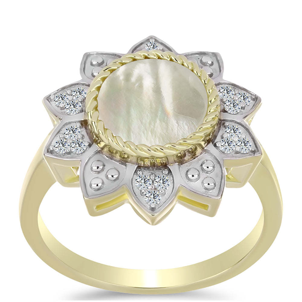 Pozlacené Stříbro 925/1000 - Prsten s Lasturou a Bílým Topazem - Karátové číslo: 1.48. přibližná hmotnost: 4.34 gramů 3 