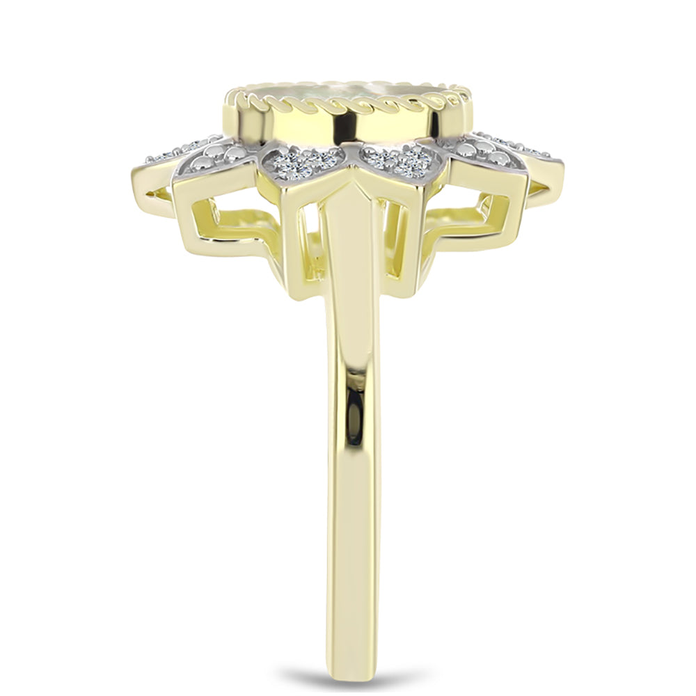 Pozlacené Stříbro 925/1000 - Prsten s Lasturou a Bílým Topazem - Karátové číslo: 1.48. přibližná hmotnost: 4.34 gramů 4 