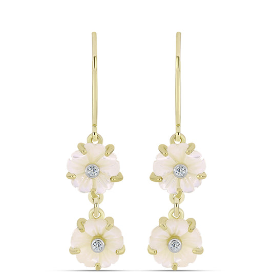 Pozlacené Stříbro 925/1000 - Náušnice s Lasturou a Bílým Topazem - Karátové číslo: 3.9. přibližná hmotnost: 3.33 gramů