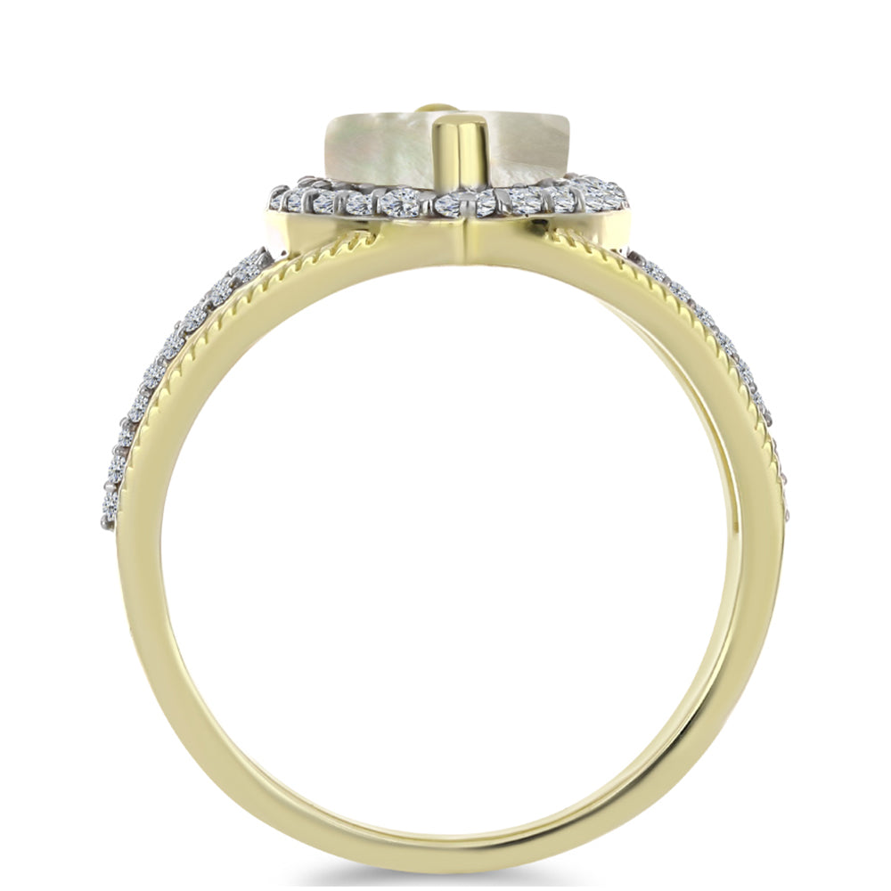 Pozlacené Stříbro 925/1000 - Prsten s Lasturou a Bílým Topazem - Karátové číslo: 3.41. přibližná hmotnost: 5.7 gramů 2 