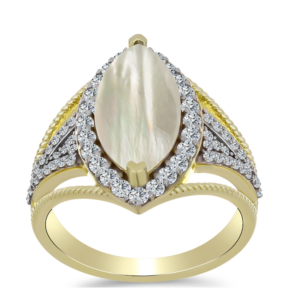 Pozlacené Stříbro 925/1000 - Prsten s Lasturou a Bílým Topazem - Karátové číslo: 3.41. přibližná hmotnost: 5.7 gramů 3 