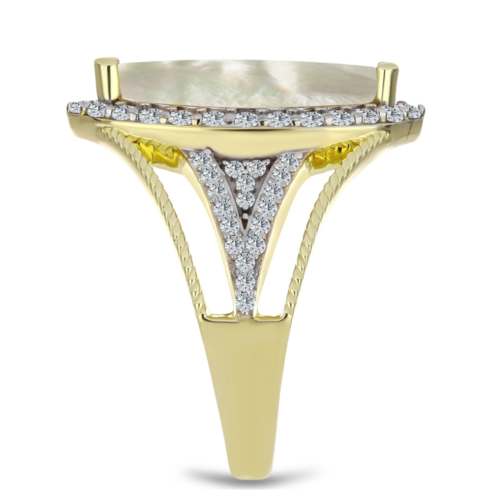 Pozlacené Stříbro 925/1000 - Prsten s Lasturou a Bílým Topazem - Karátové číslo: 3.41. přibližná hmotnost: 5.7 gramů 4 