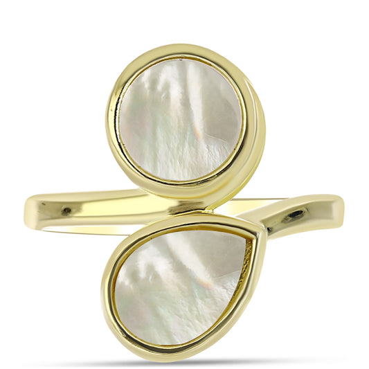 Pozlacené Stříbro 925/1000 - Prsten s Lasturou - Karátové číslo: 2.99. přibližná hmotnost: 4.33 gramů