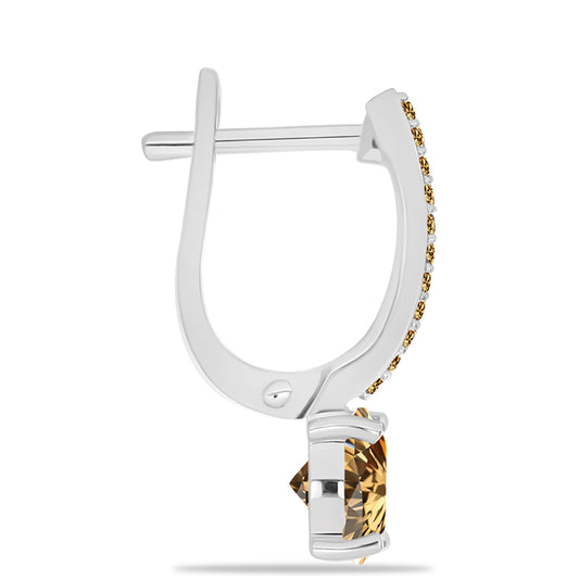 Stříbro 925/1000 - Náušnice se Šampaňským Moissanitem - Karátové číslo: 2.57. přibližná hmotnost: 3.51 gramů