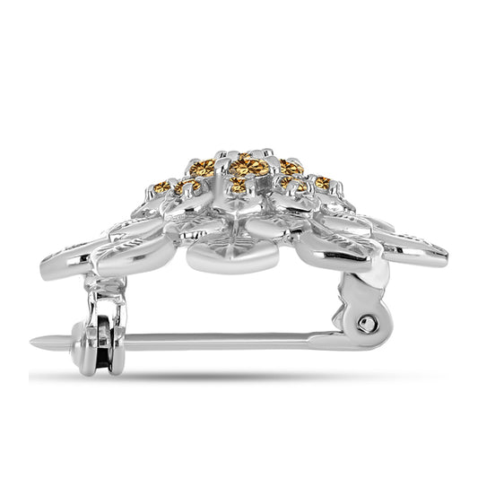 Stříbro 925/1000 - Brož se Šampaňským Moissanitem - Karátové číslo: 0.32. přibližná hmotnost: 4.59 gramů