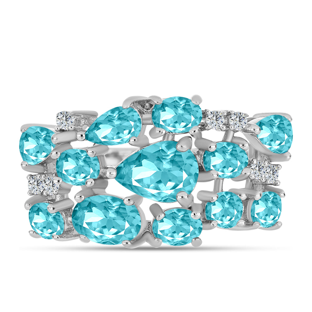 Stříbro 925/1000 - Prsten s Paraiba Křemenem a Bílým Topazem - Karátové číslo: 2.52. přibližná hmotnost: 4.61 gramů 1 