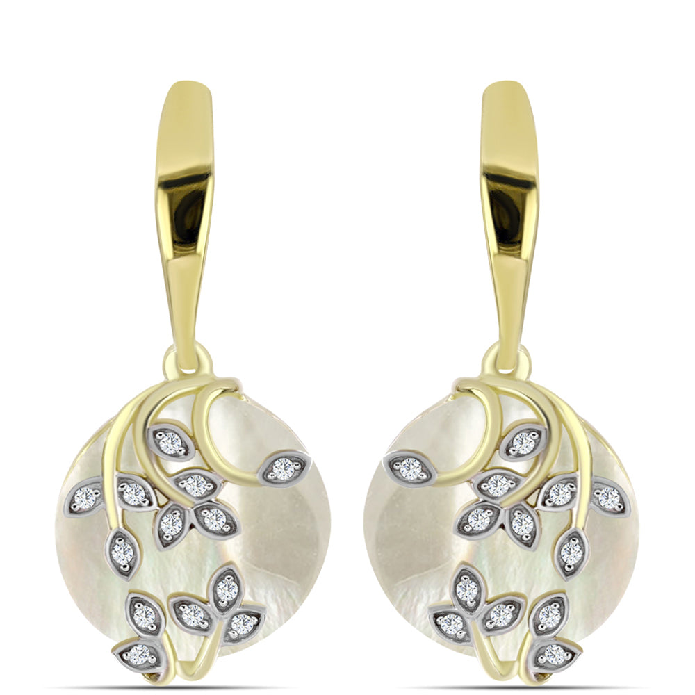 Pozlacené Stříbro 925/1000 - Náušnice s Lasturou a Bílým Topazem - Karátové číslo: 7.8. přibližná hmotnost: 5.27 gramů