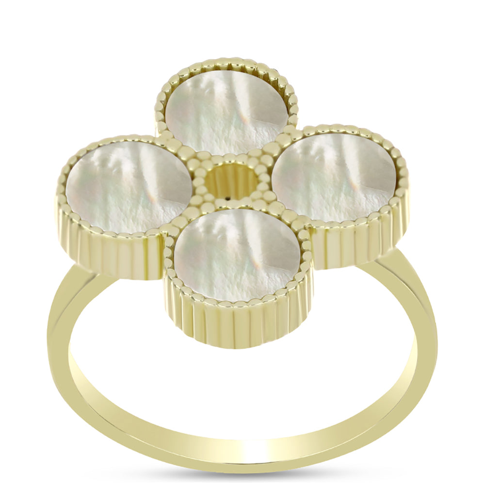 Pozlacené Stříbro 925/1000 - Prsten s Lasturou - Karátové číslo: 3.78. přibližná hmotnost: 5.7 gramů