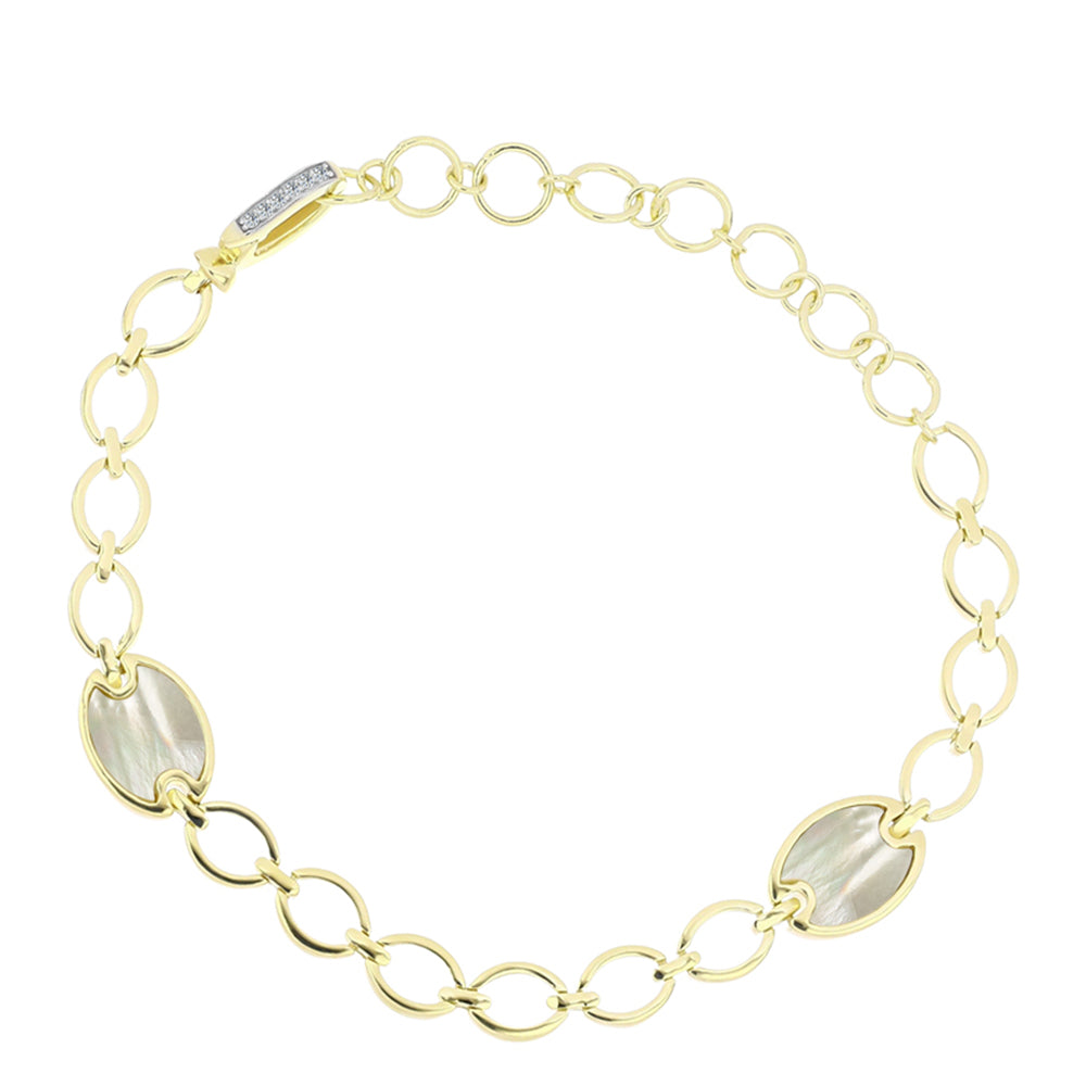 Pozlacené Stříbro 925/1000 - Náramek s Lasturou a Bílým Topazem - Karátové číslo: 3.6. přibližná hmotnost: 10.06 gramů 1 