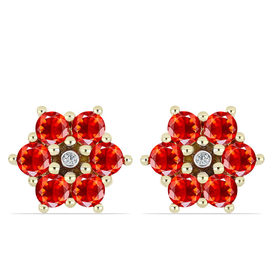 Pozlacené Stříbro 925/1000 - Náušnice s Etiopským Červeným Opálem z Lega Dembi a Bílým Topazem - Karátové číslo: 0.84. přibližná hmotnost: 2.41 gramů