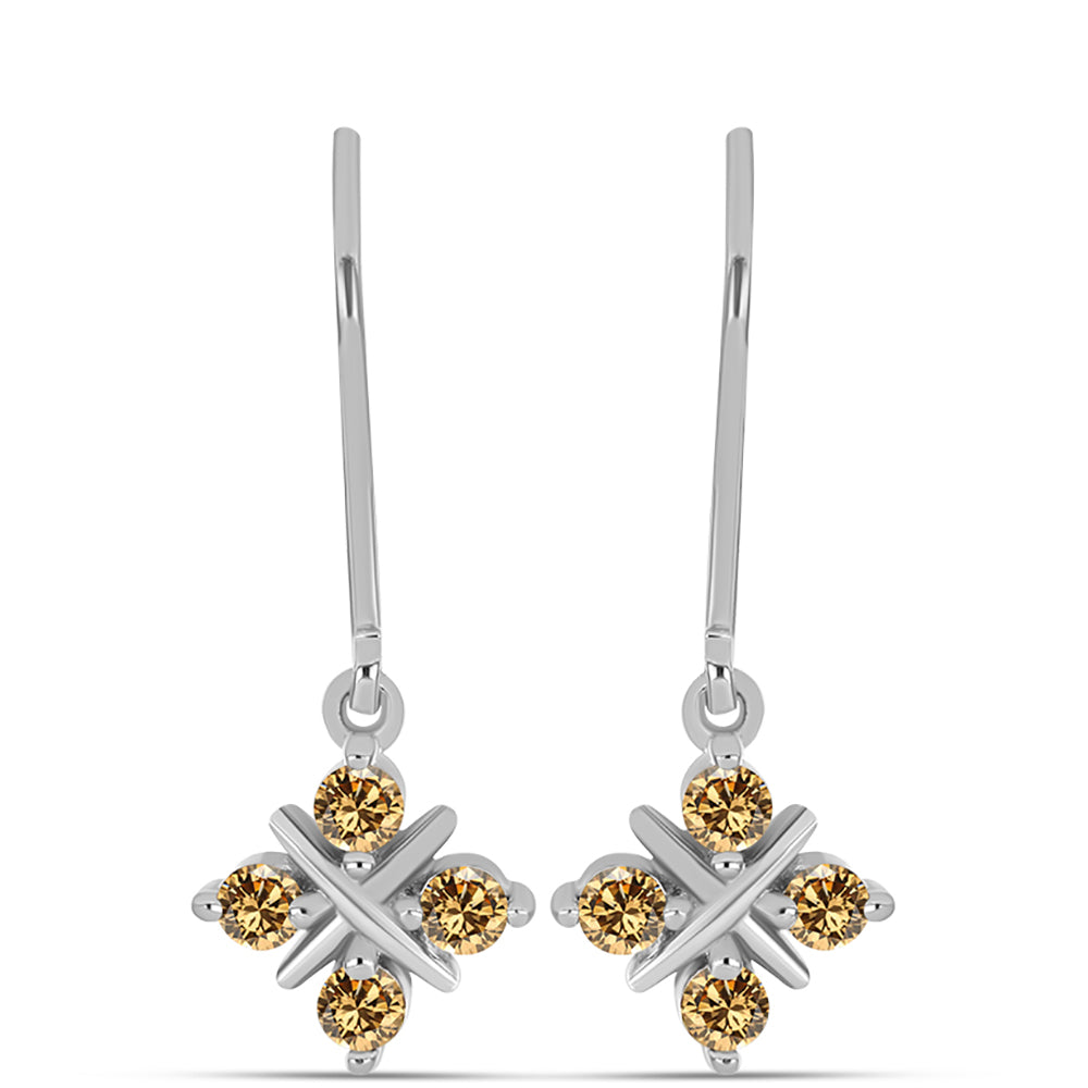 Stříbro 925/1000 - Náušnice se Šampaňským Moissanitem - Karátové číslo: 0.5. přibližná hmotnost: 2.4 gramů