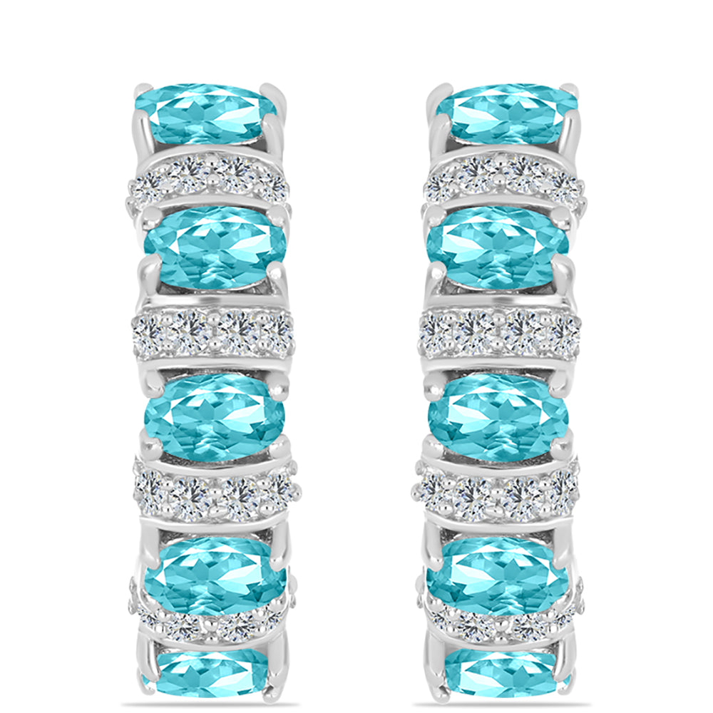 Stříbro 925/1000 - Náušnice s Paraiba Křemenem a Bílým Topazem - Karátové číslo: 2.45. přibližná hmotnost: 5.9 gramů 1 