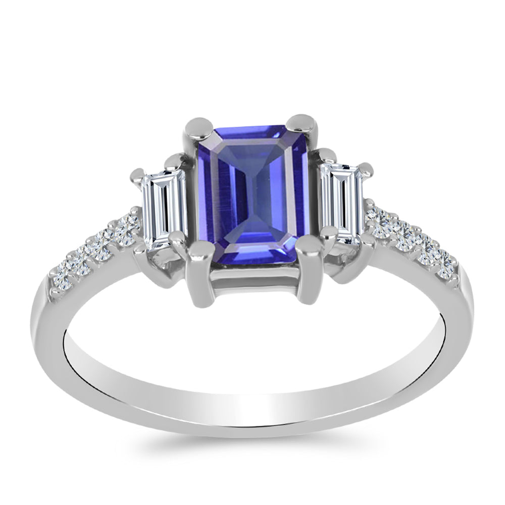 Stříbro 925/1000 - Prsten s AAA Tanzanitem a Bílým Topazem - Karátové číslo: 1.34. přibližná hmotnost: 2.46 gramů 3 