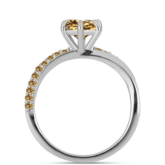 Stříbro 925/1000 - Prsten se Šampaňským Moissanitem - Karátové číslo: 1.18. přibližná hmotnost: 2.76 gramů