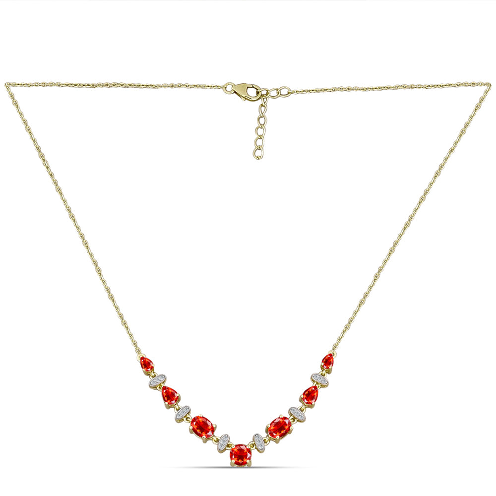 Pozlacené Stříbro 925/1000 - Náhrdelník s Etiopským Červeným Opálem z Lega Dembi a Bílým Topazem - Karátové číslo: 2.47. přibližná hmotnost: 5.83 gramů 1 