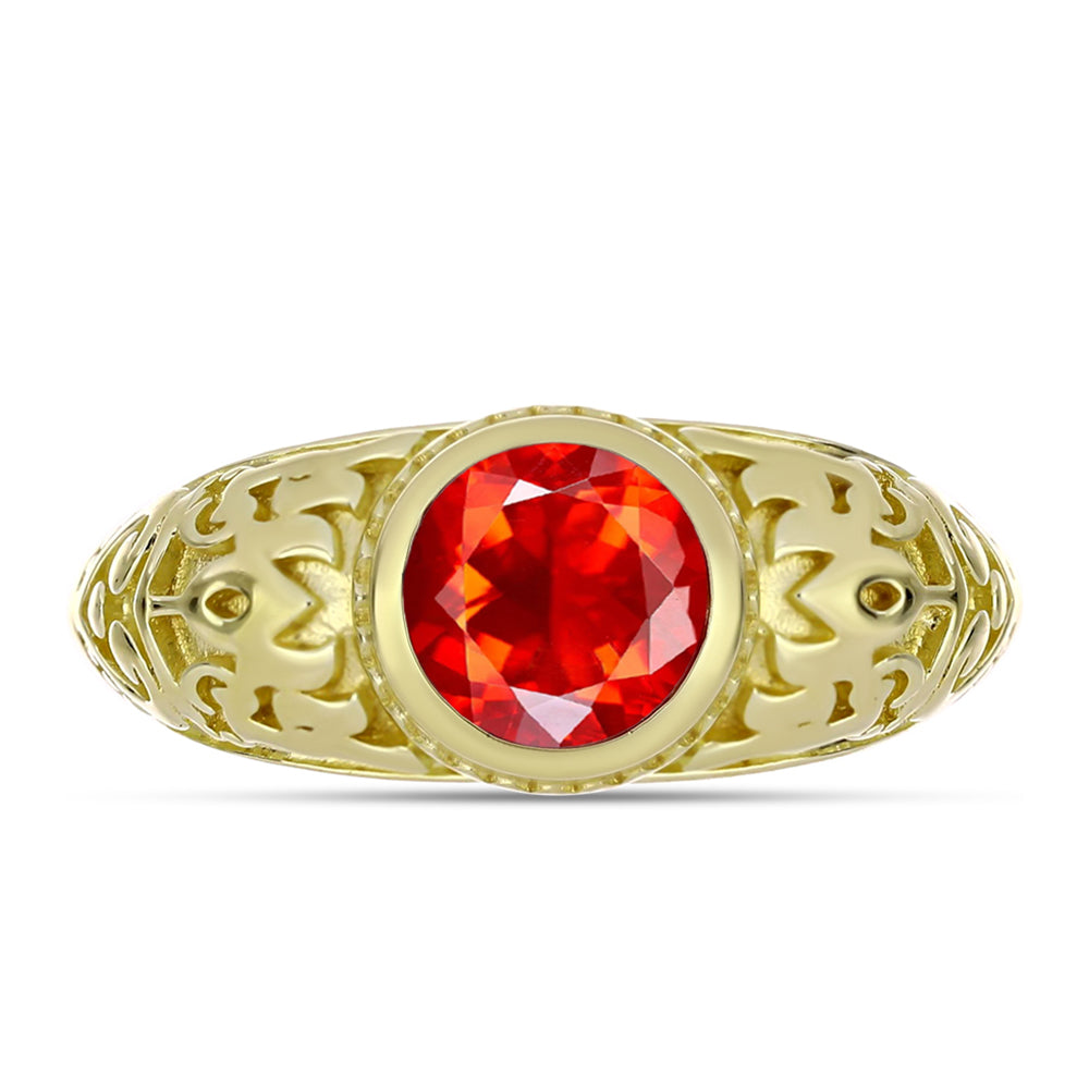 Pozlacené Stříbro 925/1000 - Prsten s Etiopským Červeným Opálem z Lega Dembi - Karátové číslo: 0.79. přibližná hmotnost: 4.76 gramů