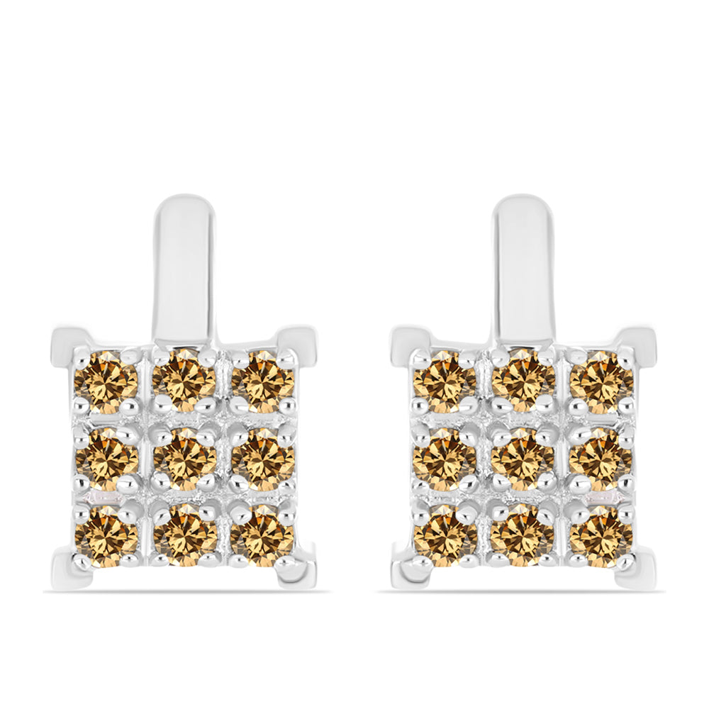 Stříbro 925/1000 - Náušnice se Šampaňským Moissanitem - Karátové číslo: 0.6. přibližná hmotnost: 3.39 gramů