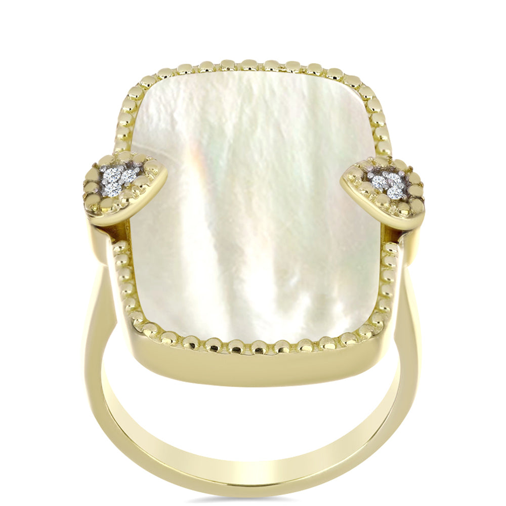 Pozlacené Stříbro 925/1000 - Prsten s Lasturou a Bílým Topazem - Karátové číslo: 10.88. přibližná hmotnost: 7.79 gramů 3 