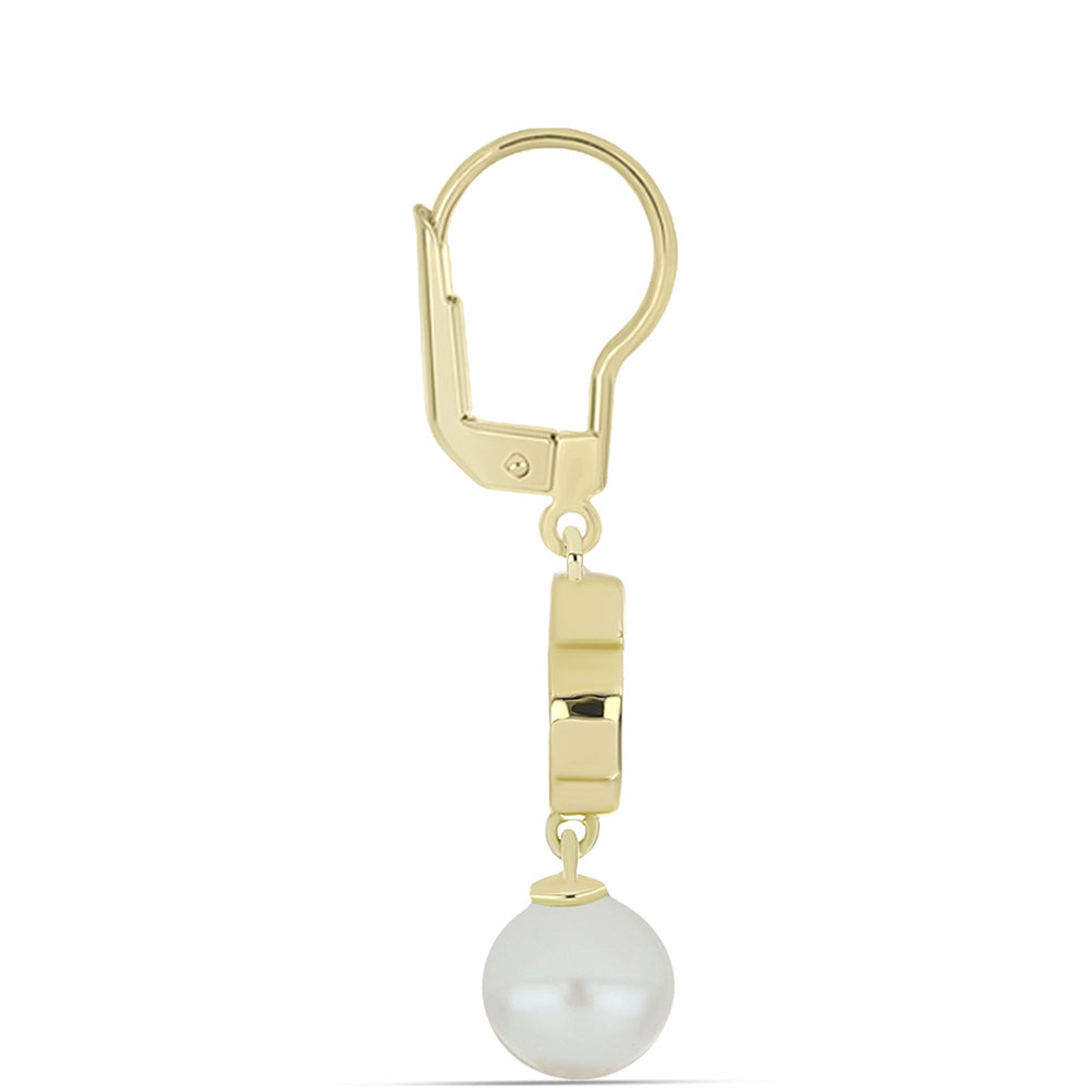 Pozlacené Stříbro 925/1000 - Náušnice s Lasturou a Bílou Sladkovodní Perlou - Karátové číslo: 9.45. přibližná hmotnost: 5.07 gramů 2 