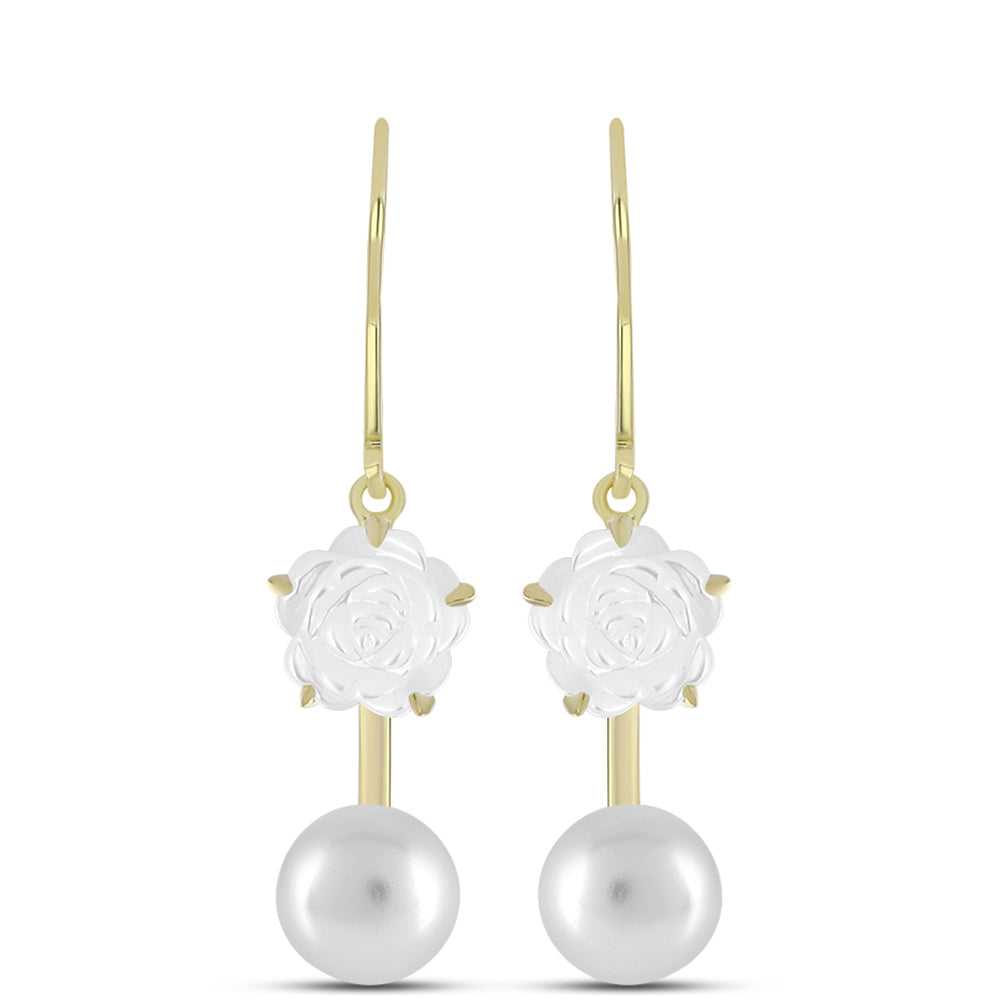 Pozlacené Stříbro 925/1000 - Náušnice s Lasturou a Bílou Sladkovodní Perlou - Karátové číslo: 8.55. přibližná hmotnost: 4.12 gramů