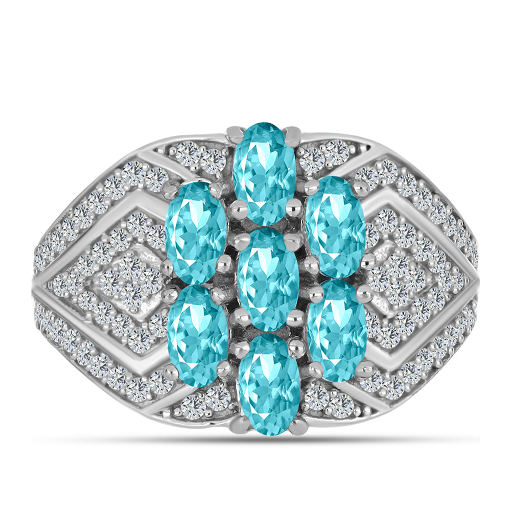 Stříbro 925/1000 - Prsten s Paraiba Křemenem a Bílým Topazem - Karátové číslo: 2. přibližná hmotnost: 4.44 gramů 1 