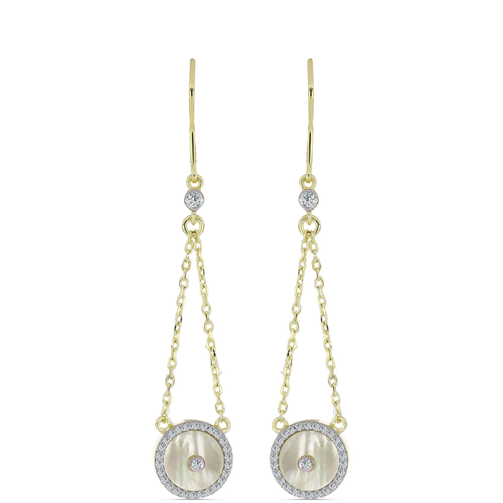 Pozlacené Stříbro 925/1000 - Náušnice s Lasturou a Bílým Topazem - Karátové číslo: 4.1. přibližná hmotnost: 5.6 gramů