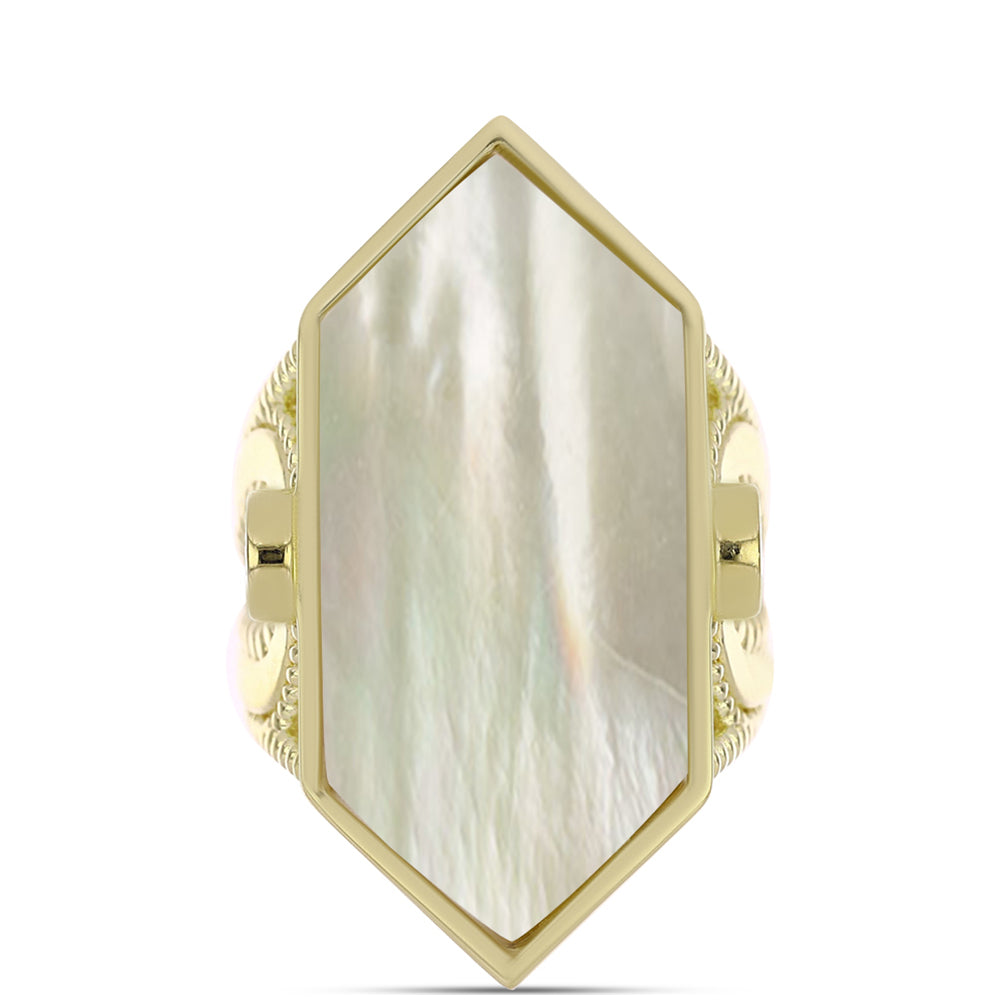 Pozlacené Stříbro 925/1000 - Prsten s Lasturou - Karátové číslo: 9.03. přibližná hmotnost: 9.58 gramů