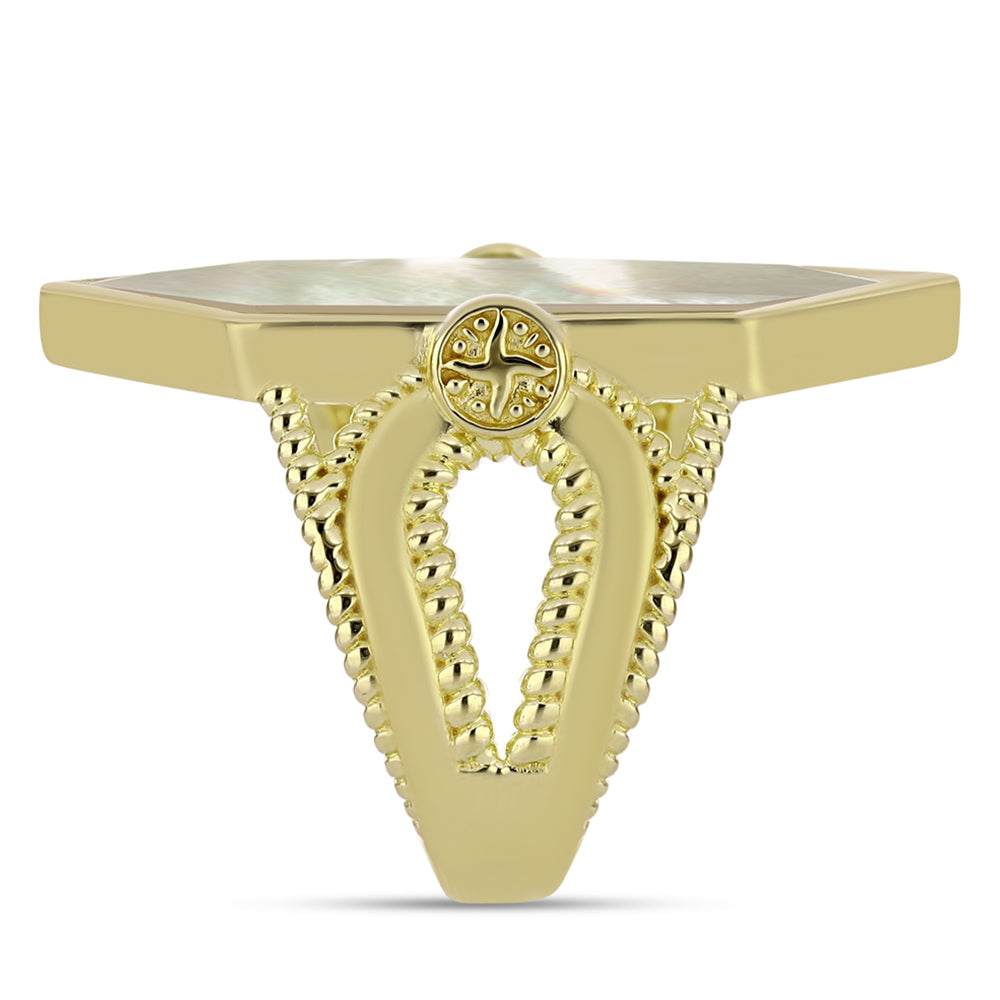 Pozlacené Stříbro 925/1000 - Prsten s Lasturou - Karátové číslo: 9.03. přibližná hmotnost: 9.58 gramů