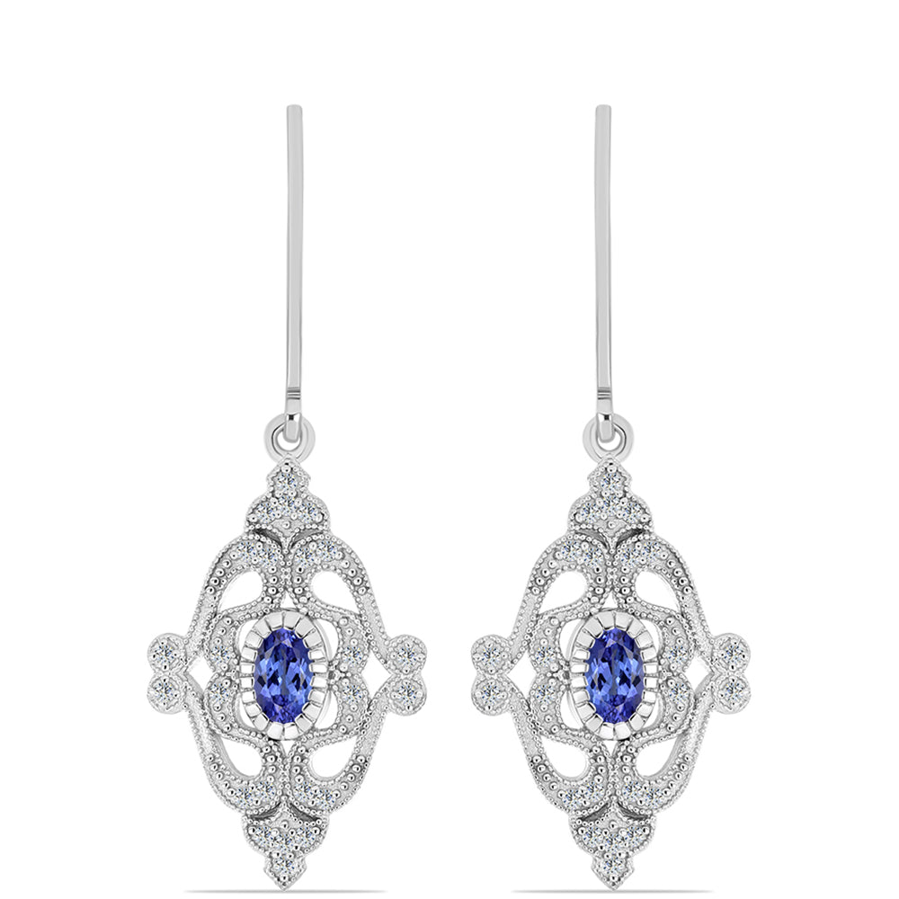 Stříbro 925/1000 - Náušnice s AAA Tanzanitem a Bílým Topazem - Karátové číslo: 0.75. přibližná hmotnost: 3.75 gramů
