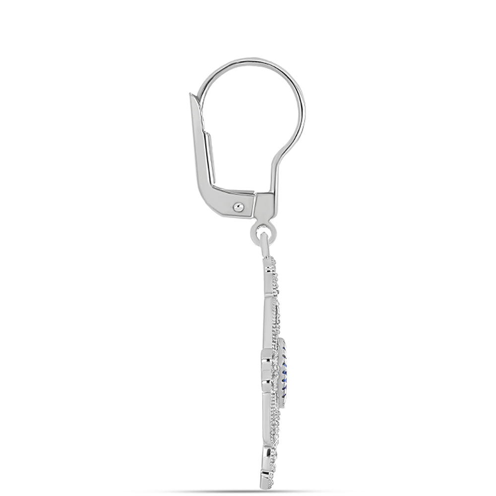 Stříbro 925/1000 - Náušnice s AAA Tanzanitem a Bílým Topazem - Karátové číslo: 0.75. přibližná hmotnost: 3.75 gramů