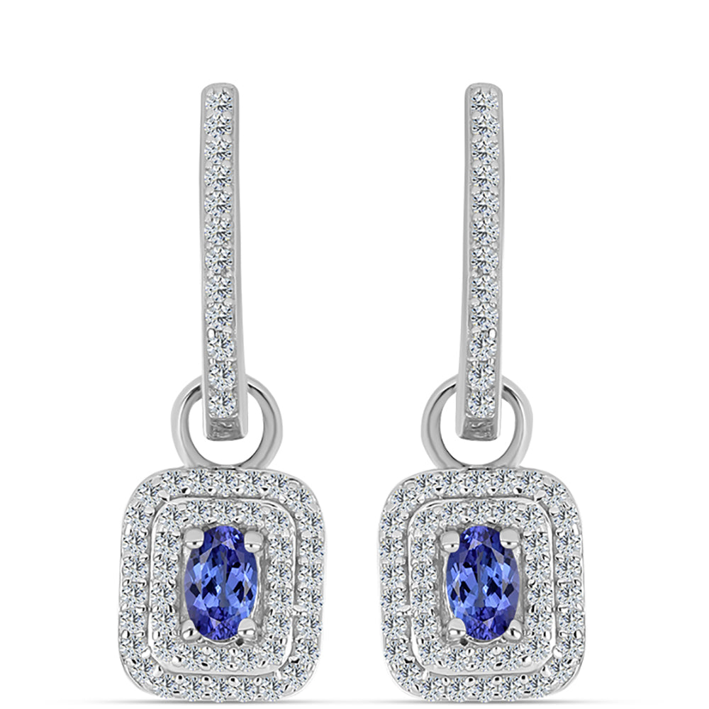 Stříbro 925/1000 - Náušnice s AAA Tanzanitem a Bílým Topazem - Karátové číslo: 1.15. přibližná hmotnost: 3.9 gramů 1 