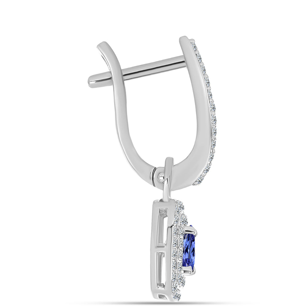 Stříbro 925/1000 - Náušnice s AAA Tanzanitem a Bílým Topazem - Karátové číslo: 1.15. přibližná hmotnost: 3.9 gramů 2 