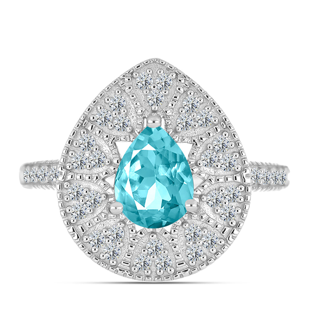 Stříbro 925/1000 - Prsten s Paraiba Křemenem a Bílým Topazem - Karátové číslo: 1.52. přibližná hmotnost: 3.6 gramů 1 