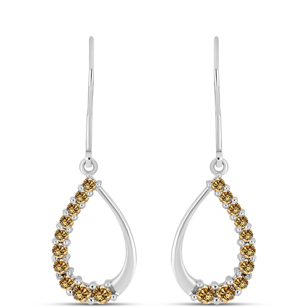 Stříbro 925/1000 - Náušnice se Šampaňským Moissanitem - Karátové číslo: 0.68. přibližná hmotnost: 2.61 gramů