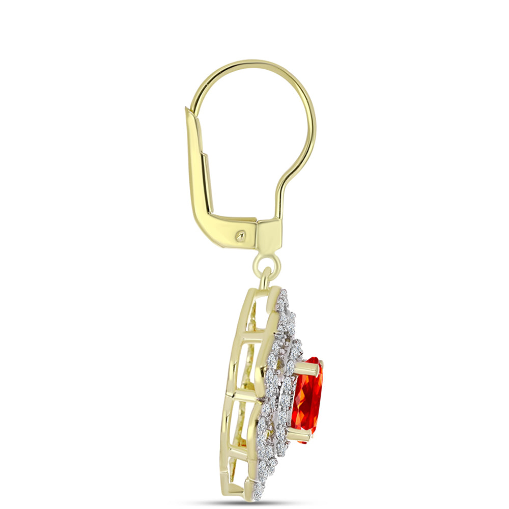 Pozlacené Stříbro 925/1000 - Náušnice s Etiopským Červeným Opálem z Lega Dembi a Bílým Topazem - Karátové číslo: 2.07. přibližná hmotnost: 4.42 gramů 2 