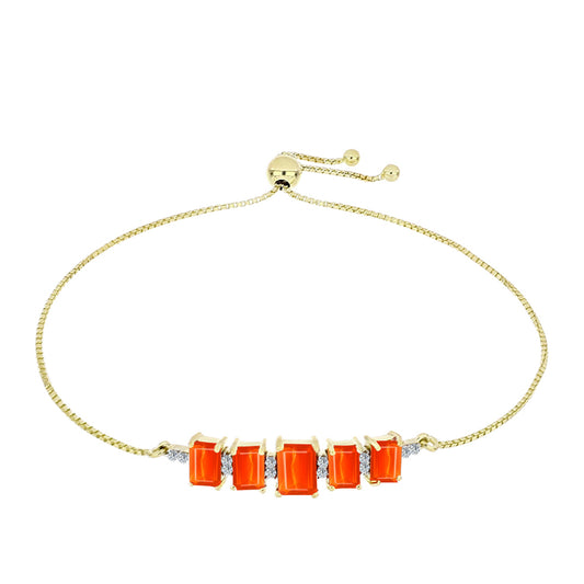 Pozlacené Stříbro 925/1000 - Náramek s Etiopským Červeným Opálem z Lega Dembi a Bílým Topazem - Karátové číslo: 2.07. přibližná hmotnost: 4.98 gramů