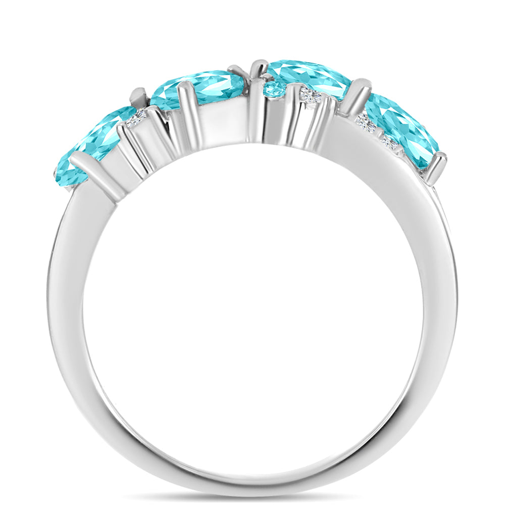 Stříbro 925/1000 - Prsten s Paraiba Křemenem a Bílým Topazem - Karátové číslo: 1.7. přibližná hmotnost: 3.85 gramů 2 