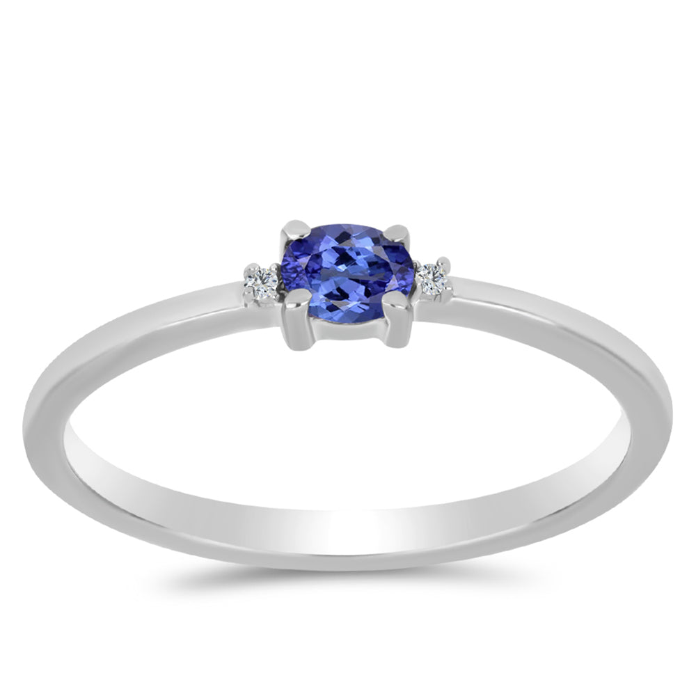 Stříbro 925/1000 - Prsten s AAA Tanzanitem a Bílým Topazem - Karátové číslo: 0.18. přibližná hmotnost: 1.33 gramů