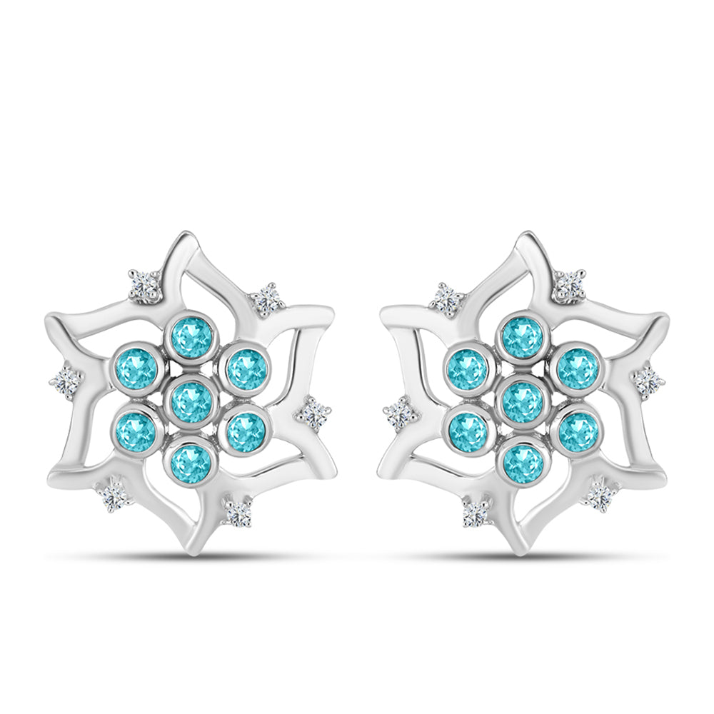 Stříbro 925/1000 - Náušnice s Paraiba Křemenem a Bílým Topazem - Karátové číslo: 0.59. přibližná hmotnost: 4.85 gramů