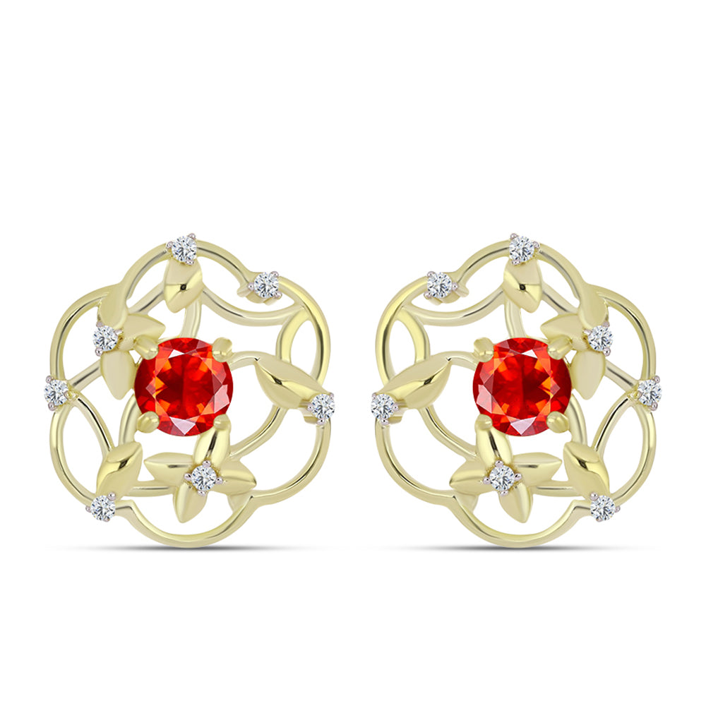 Pozlacené Stříbro 925/1000 - Náušnice s Etiopským Červeným Opálem z Lega Dembi a Bílým Topazem - Karátové číslo: 1.33. přibližná hmotnost: 6.01 gramů 1 