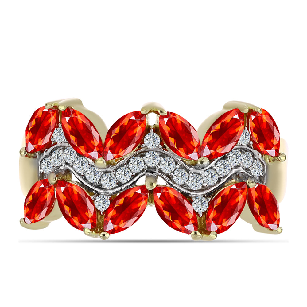 Pozlacené Stříbro 925/1000 - Prsten s Etiopským Červeným Opálem z Lega Dembi a Bílým Topazem - Karátové číslo: 1.31. přibližná hmotnost: 3.65 gramů 1 