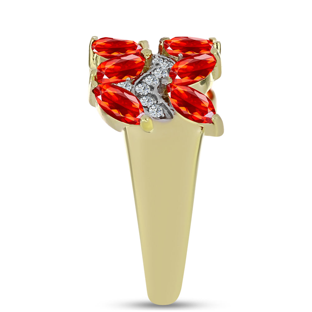 Pozlacené Stříbro 925/1000 - Prsten s Etiopským Červeným Opálem z Lega Dembi a Bílým Topazem - Karátové číslo: 1.31. přibližná hmotnost: 3.65 gramů 4 