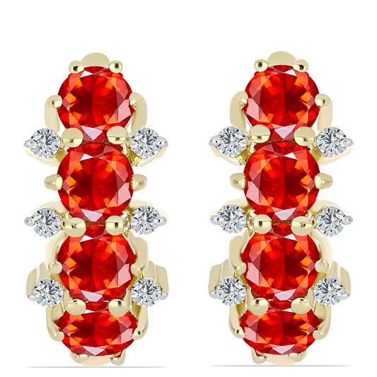 Pozlacené Stříbro 925/1000 - Náušnice s Etiopským Červeným Opálem z Lega Dembi a Bílým Topazem - Karátové číslo: 2.82. přibližná hmotnost: 8.44 gramů