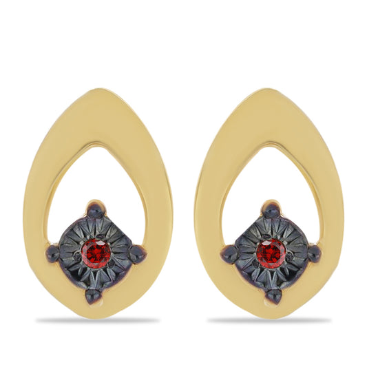 Pozlacené Stříbrné Náušnice s Červeným Diamantem