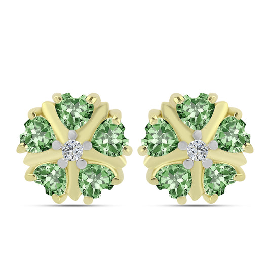 Pozlacené Stříbrné Náušnice se Zeleným Ametystem a Bílým Topazem