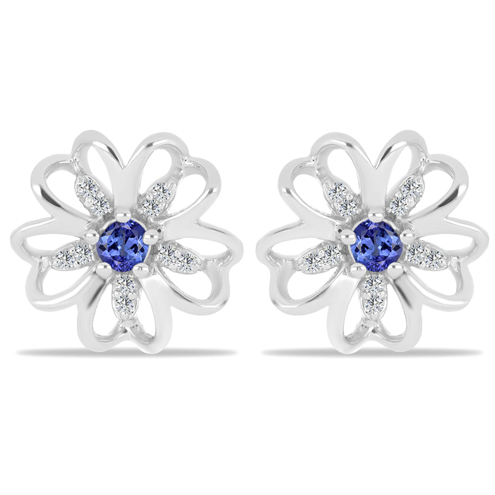 Stříbrné Náušnice s Tanzanitem a Bílým Zirkonem 1 